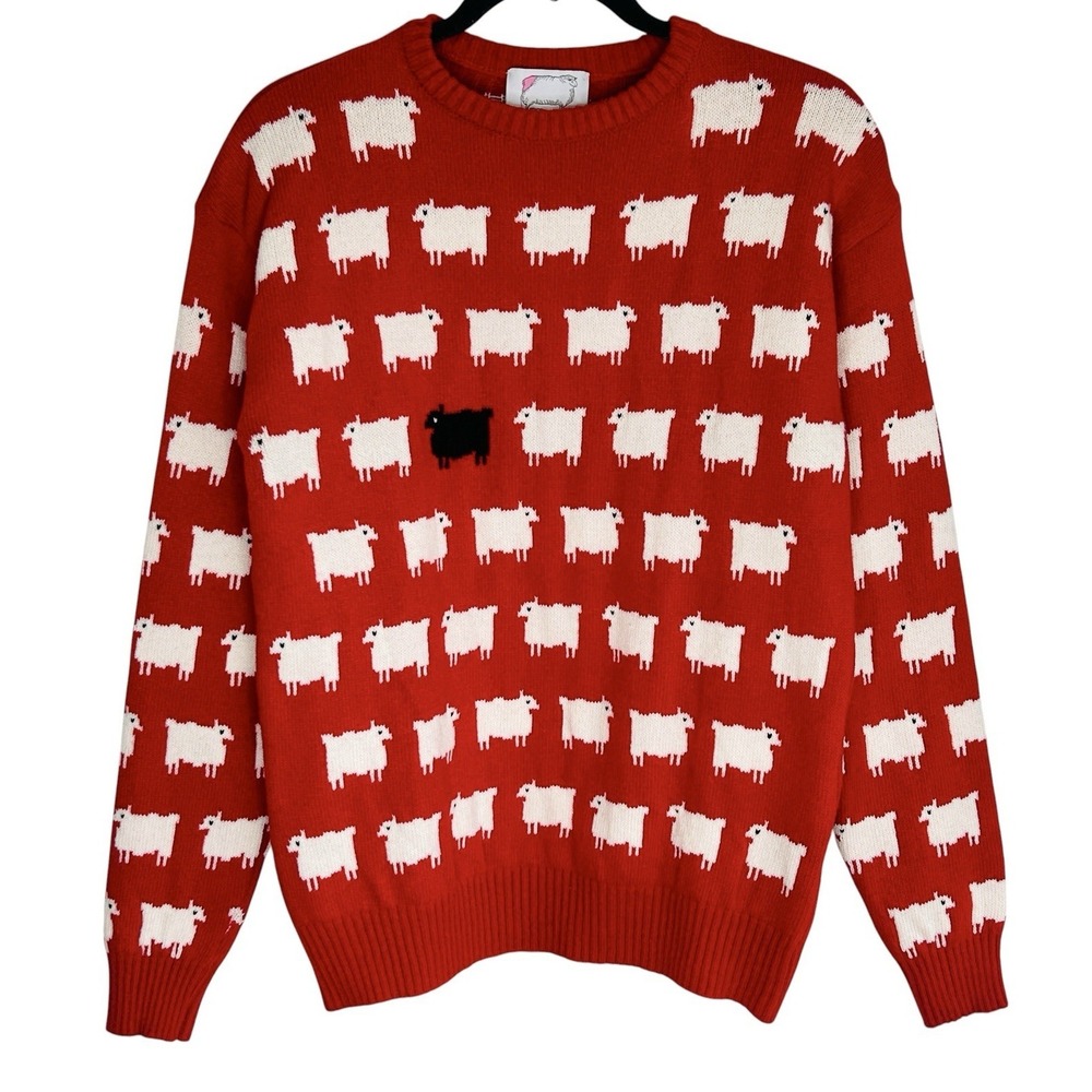 Warm & Wonderful Red Black Sheep Sweater XS Princess Diana Preppy Wool Oversized
